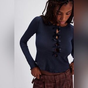 Tricia Fix Be My Baby Bow Long- Sleeve Tee XS in Black NWT